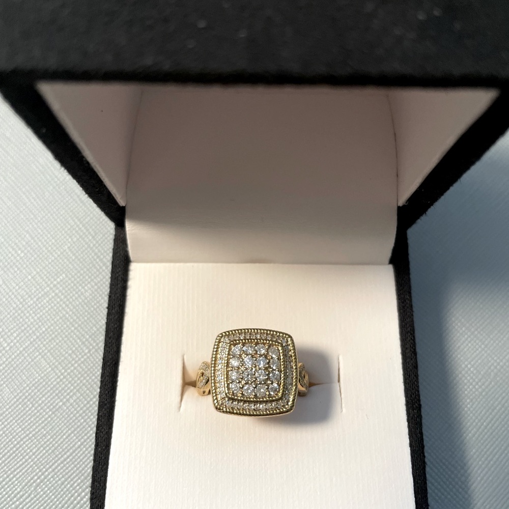 14k Over Sterling Silver Genuine Diamond Cluster Ring